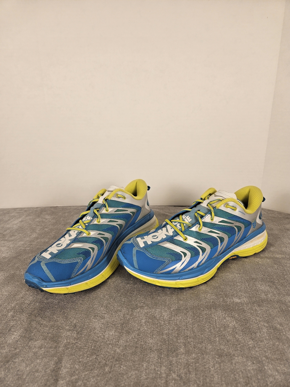 HOKA ONE ONE Speedgoat Men's 11.5 Blue Yellow Vibram Trail Running Shoes